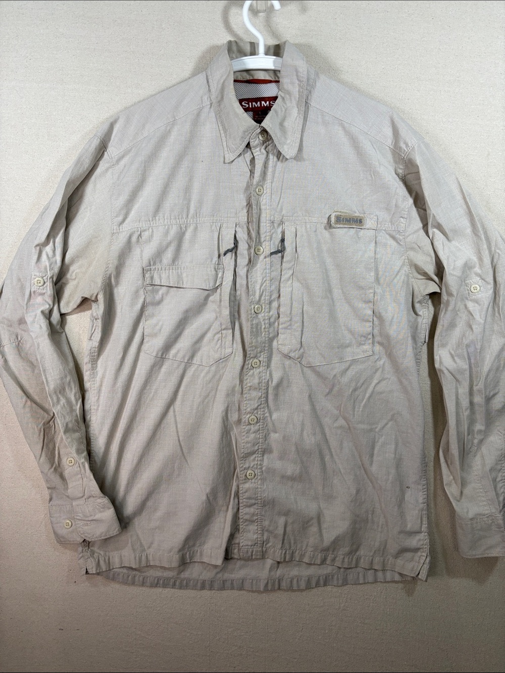 Simms Lightweight Beige Button-Front Fishing Shirt Jacket